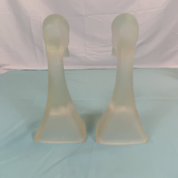 A3-1 DUCK BOOK ENDS FROSTED CARNIVAL GLASS 10" TALL GLASS - Picture 2 of 5
